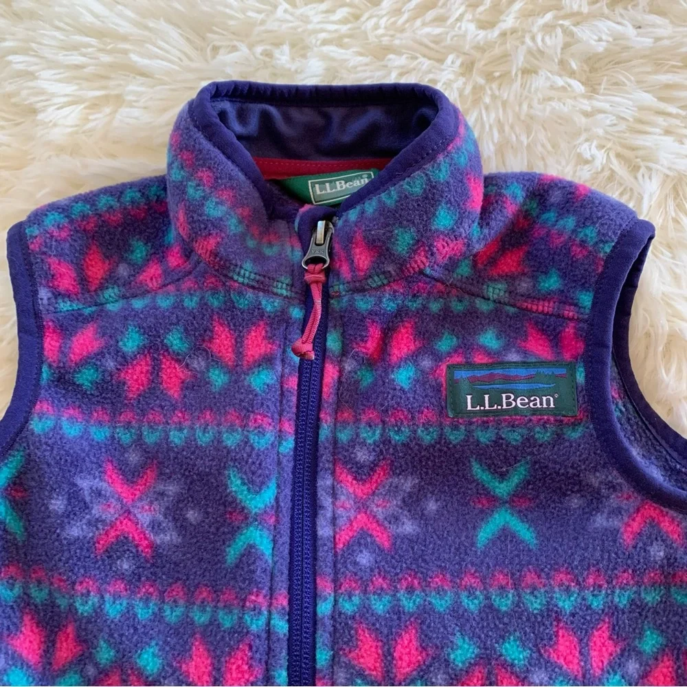 L.L. Bean Girls' Purple Patterned Fleece Vest Size M- 5/6